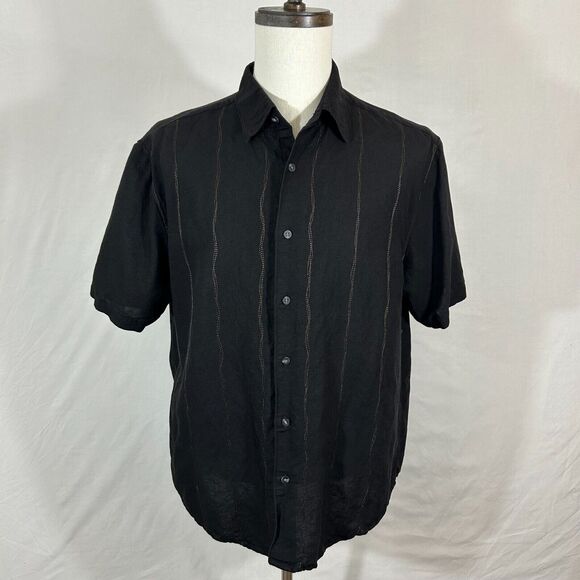 Havanera Shirt Mens XL Black Linen Rayon Short Sleeve Button Up Beachy - Picture 2 of 10